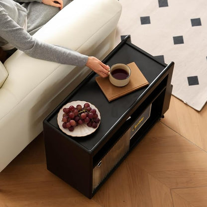 Side Table with Storage, Solid Wood Rolling End Table - Image 5