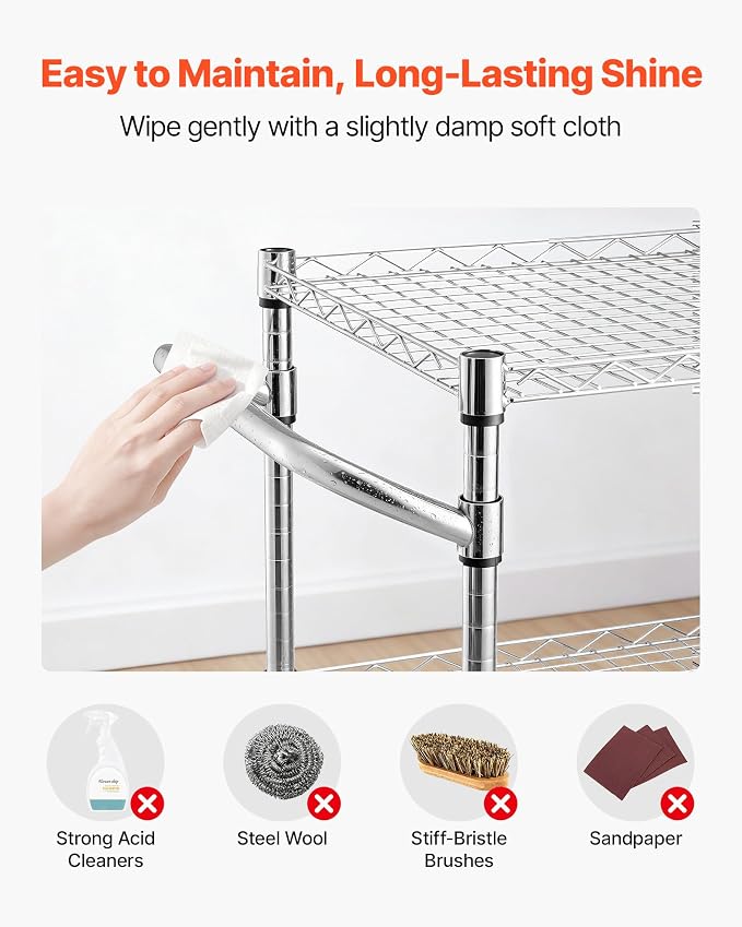 VEVOR Kitchen Utility Cart, 3 Tier Heavy Duty Adjustable Wire Storage Rack - Image 7
