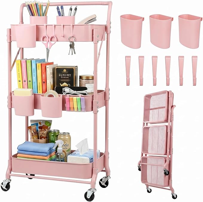 Amatic 3-Tier Folding Rolling Utility Cart by Amatic