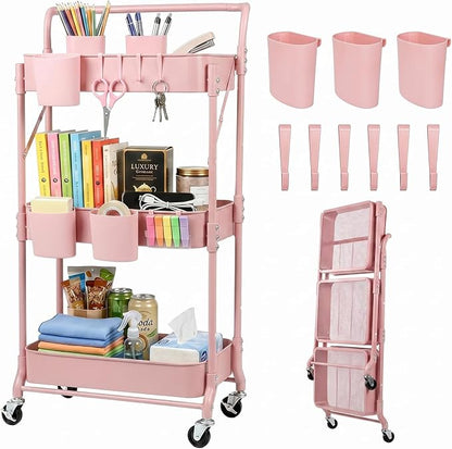 Amatic 3-Tier Folding Rolling Utility Cart by Amatic
