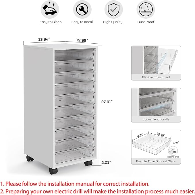 WOPITUES Storage Drawer Cart, Mobile Storage Cabinet, Makeup Storage - Image 3