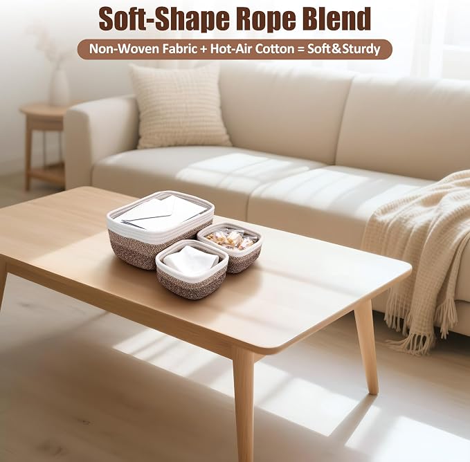 5-Pack Small Woven Rope Storage Baskets, 2 Sizes Organizer Bins | Fabric Cube - Image 6