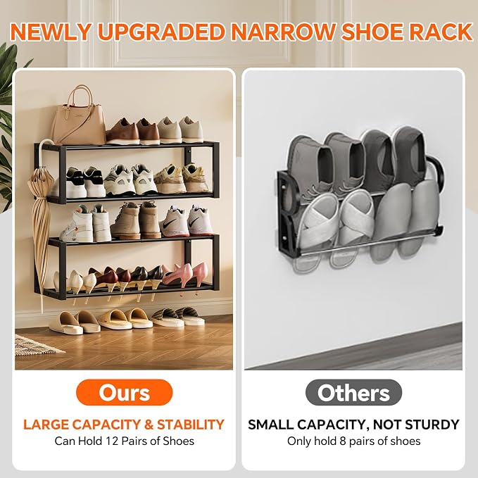 Homeiju Hanging Shoe Organizer, 2 Pack Wall Mounted Shoe Rack Holds 12 Pairs - Image 6