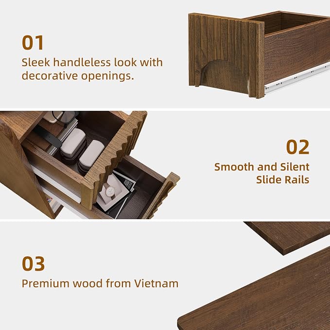 Slim Bedside Table Set of 2, Narrow Nightstand - Image 4
