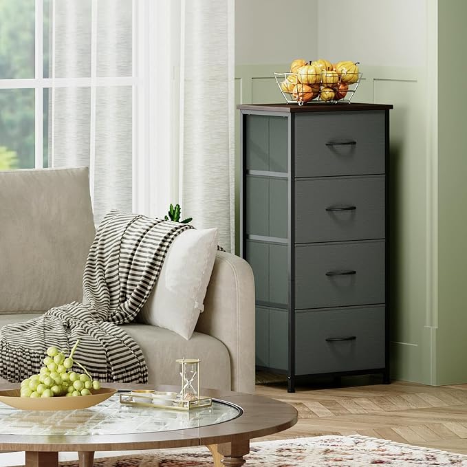 Somdot Dresser for Bedroom, 4 Drawer Storage Cabinet, Charcoal Grey | Tall - Image 4