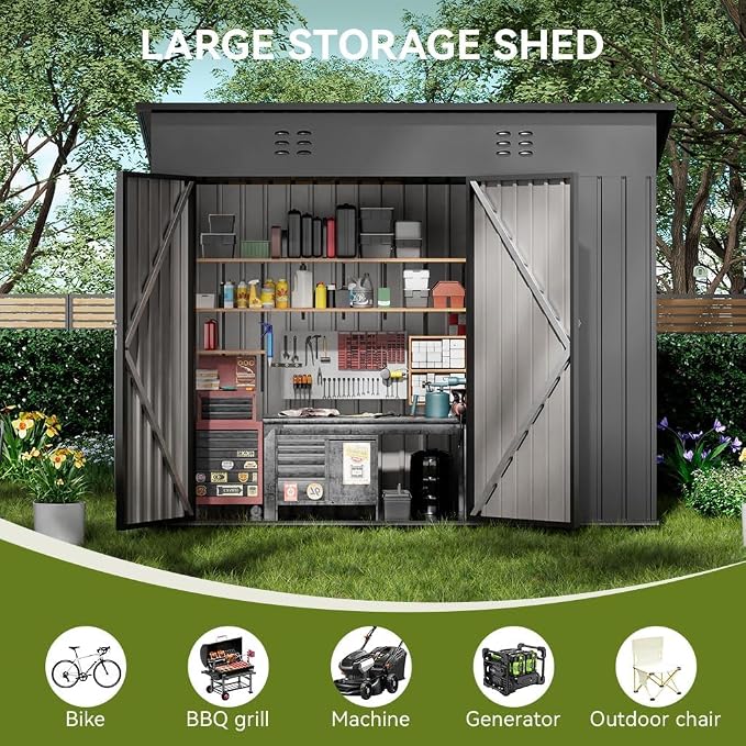 COMHOMA 8'x4' Shed Outdoor Storage, Metal Garden Tool Utility | Steel Tool Shed - Image 4