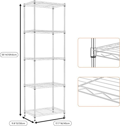 5 Tiers Shelf Metal Storage Shelves Wire Rack Closet Organizers - Image 3