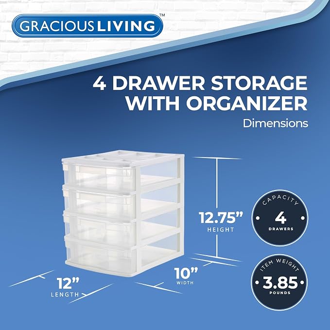 Gracious Living Drawer Organizer, 4-Tier Plastic Storage Desktop Drawers - Image 3