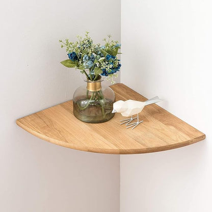 Corner Shelf, Solid Oak Wood Floating Corner Shelf Wall Mount Round End by Coamily