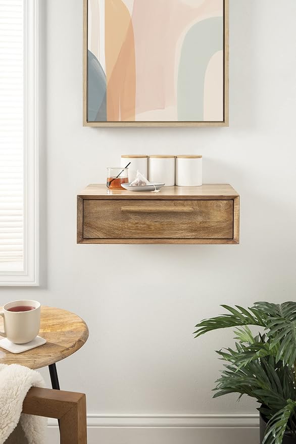 Kate and Laurel McCutcheon Floating Wood Storage Shelf, Natural Wood, - Image 2