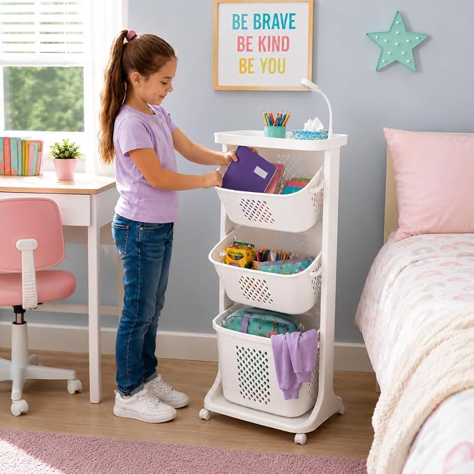 Japard 18 Gal Rolling Laundry Hamper Ultra Slim, Vertical 3 Sorter Cart - Image 7