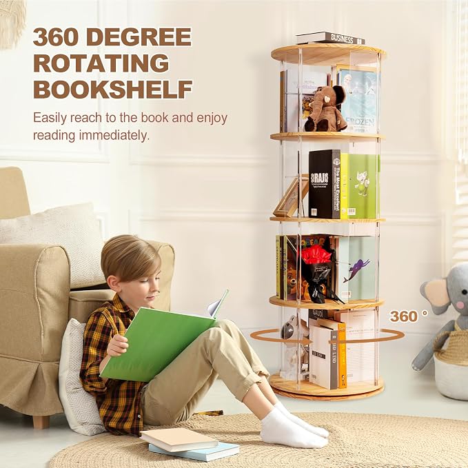 TAKEKIT 360° Rotating Bookshelf, 4-Tier Spinning Book Shelf Tower - Image 3