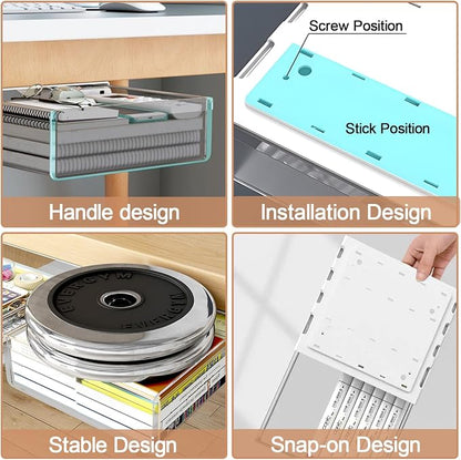 Under Desk Table Drawer Storage Organizer, 2 Pack Large & Medium Slide Out Desk - Image 5