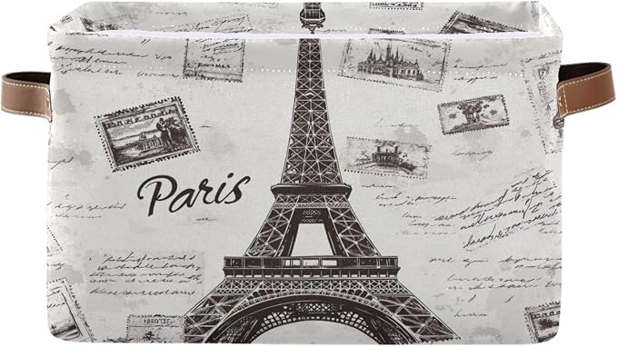 Grey Paris Tower Storage Bins Foldable Canvas Fabric Storage Basket by Unknown