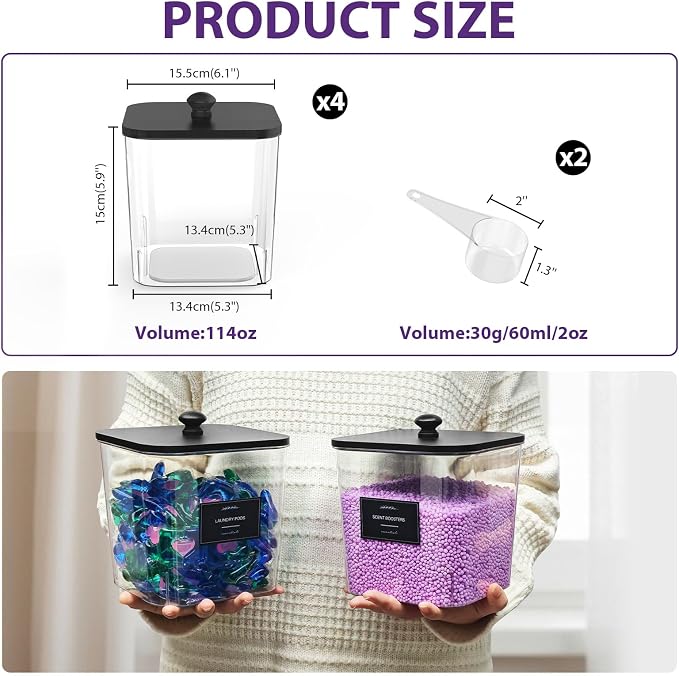 4 Pack Clear Laundry Pods Container, Plastic Square Laundry Room Organization - Image 2