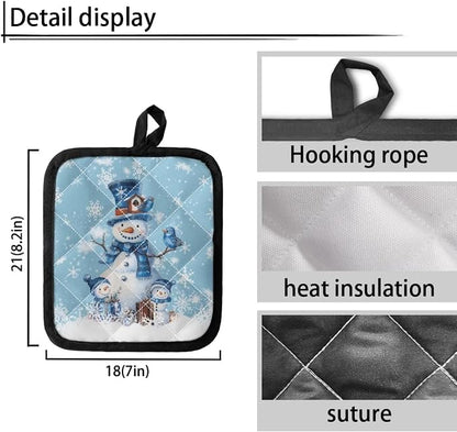 Christmas Blue Snowman Snowflakes Print Heat Resistant Kitchen Pot Holders Set - Image 3