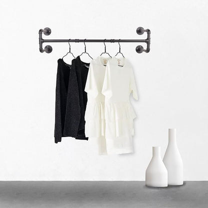 54” Wall Mounted Clothes Rack, Industrial Pipe Black Iron Garment Bar, - Image 8