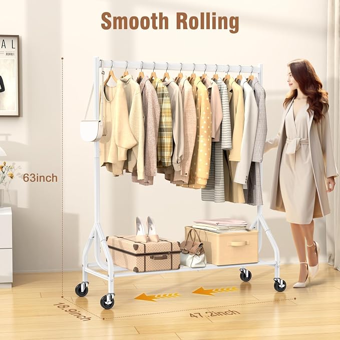 EAGMAK Heavy Duty Clothes Rack Load 420 LBS, 47.2" Long Rolling Garment Rack - Image 2