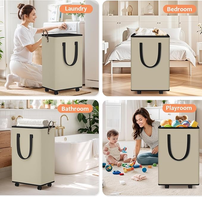SpaceTrove Laundry Basket with Wheels, Collapsible Laundry Baskets, Laundry - Image 6