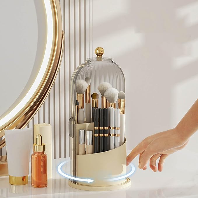Cosmetic Storage Holder Box, Transparent 360° Rotating Sliding Door Makeup - Image 6