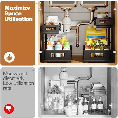 2-Pack Under Sink Organizer and Storage, 2-Tier L Shape Pull Out Cabinet - Image 5