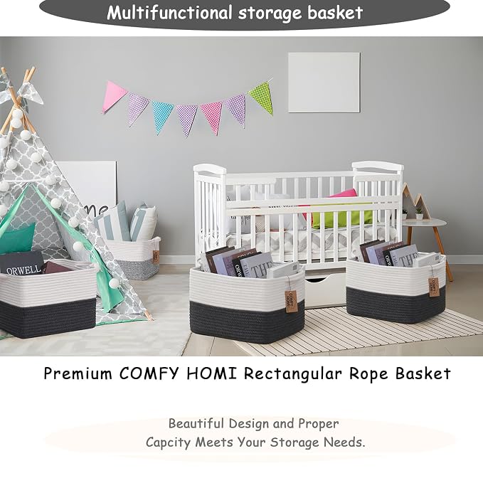 COMFY-HOMI 3PACK Cotton Rope Square Basket - Image 3