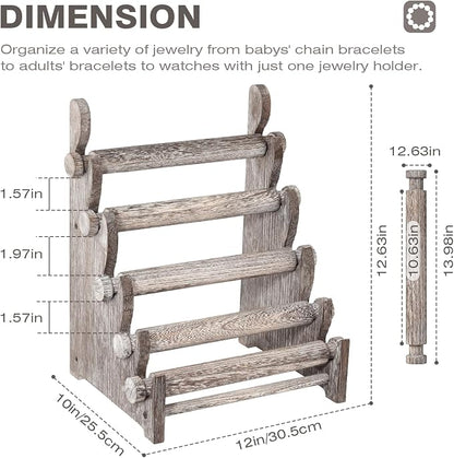 TOPNEW 5 Tier Wooden Bracelet Holder, Scrunchie Bangle Watch Necklace Display - Image 2
