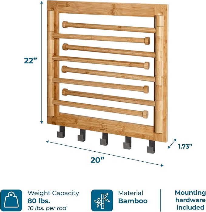 Honey-Can-Do Bamboo Wall-Mount Swivel-Arm Drying Rack, 80 lb, Natural | - Image 8