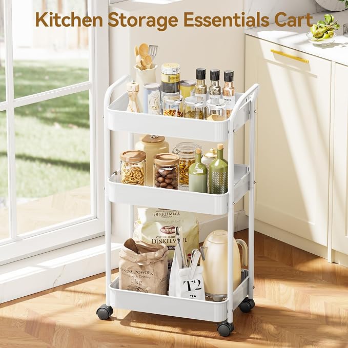 YASONIC 3-Tier Metal Rolling Cart, Sturdy Storage Utility Carts - Image 7