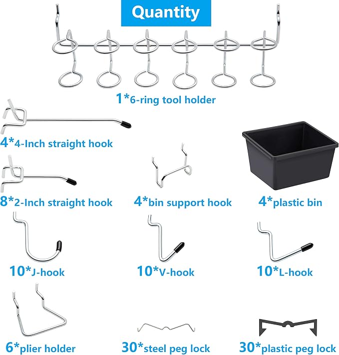Pegboard Hooks with Bins, Peg Locks, - Image 2