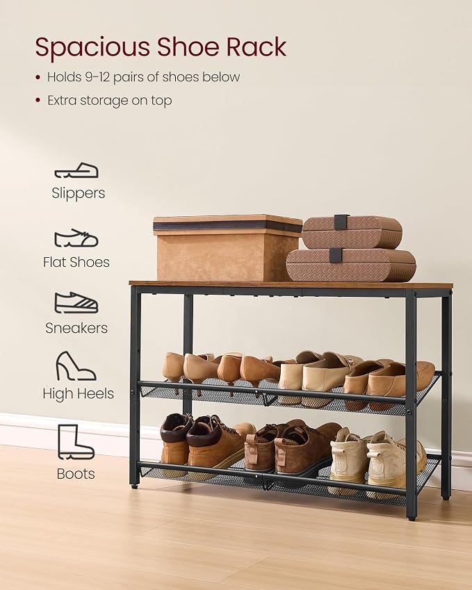 VASAGLE Shoe Rack for Entryway, Freestanding, Adjustable, Industrial | 3-Tier - Image 4