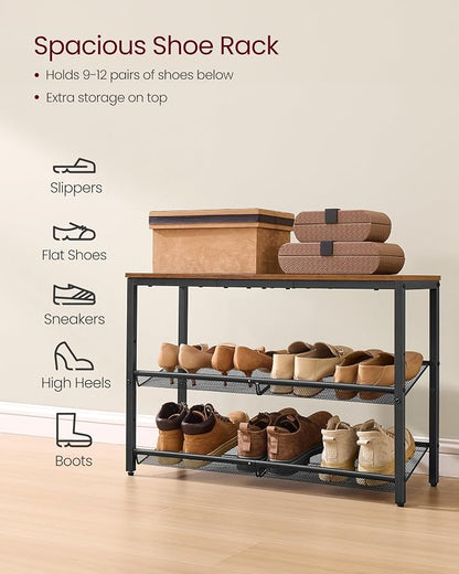 VASAGLE Shoe Rack for Entryway, Freestanding, Adjustable, Industrial | 3-Tier - Image 4