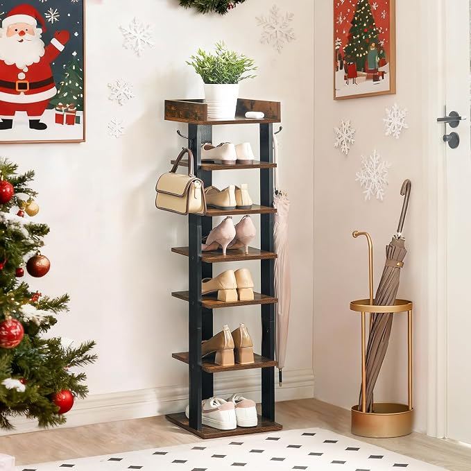 HOOBRO Vertical Shoe Rack for Front Door Entryway, 7 Tier Wooden Shoe Storage - Image 2
