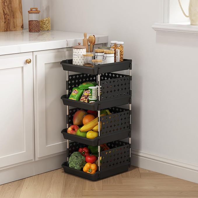Lifewit 4 Tier Plastic Stackable Storage Baskets - Image 2