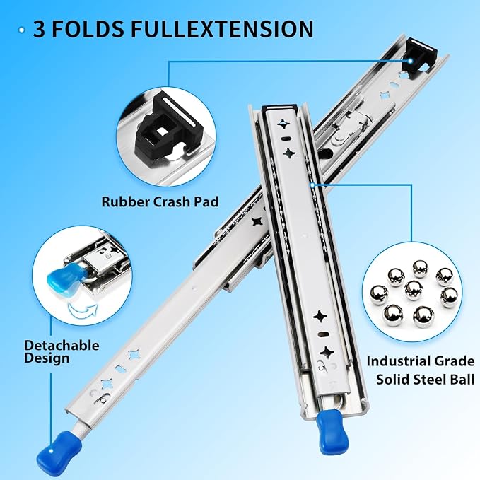 YENUO Locking Heavy Duty Drawer Slides Full Extension 12–40 Inch 205 LB | Side - Image 7
