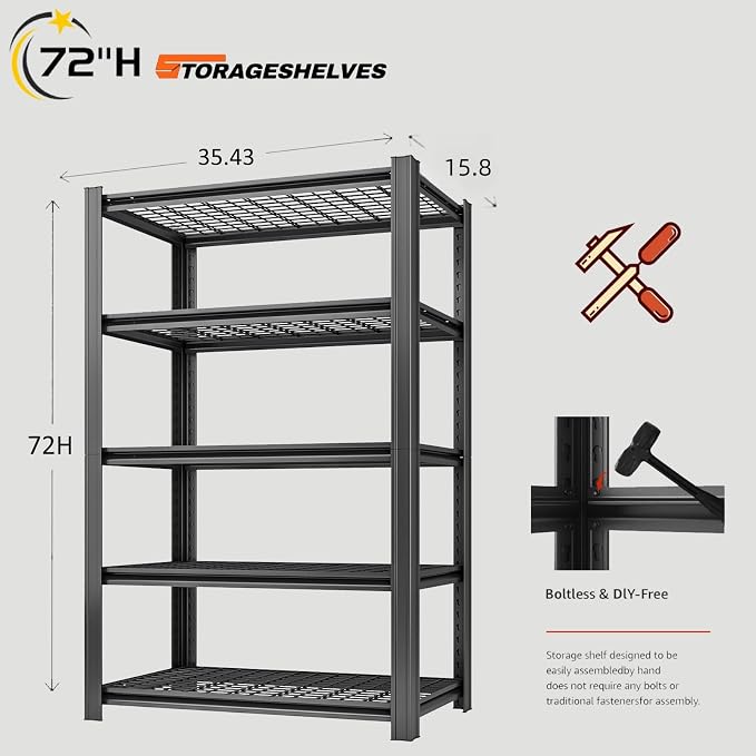 5 Tier Metal Shelving Unit, Adjustable Storage Shelves, Living Room - Image 3