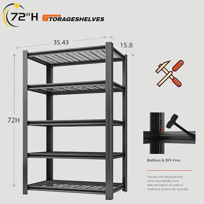5 Tier Metal Shelving Unit, Adjustable Storage Shelves, Living Room - Image 3