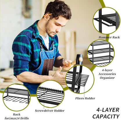 KAFAHOM Power Tool Organizer, 4 Layer Drill Holders Wall Mount, Heavy Duty - Image 4