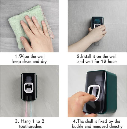 2 Slot Toothbrush Holder and Toothpaste Dispenser Wall Mounted, Automatic - Image 5
