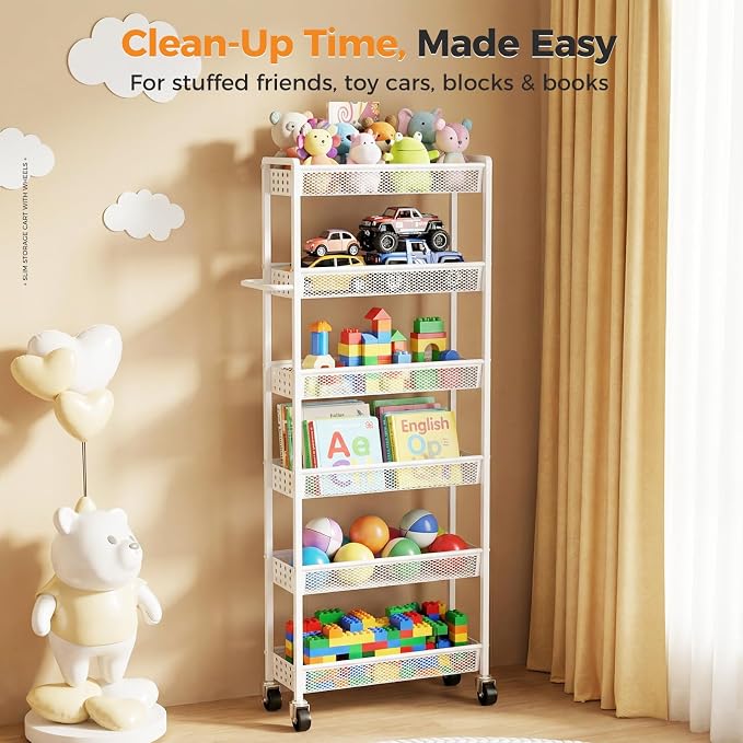 6 Tier Slim Storage Cart with Wheels, Metal Narrow Spice Cabinet Mobile - Image 8