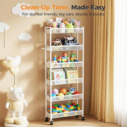 6 Tier Slim Storage Cart with Wheels, Metal Narrow Spice Cabinet Mobile - Image 8