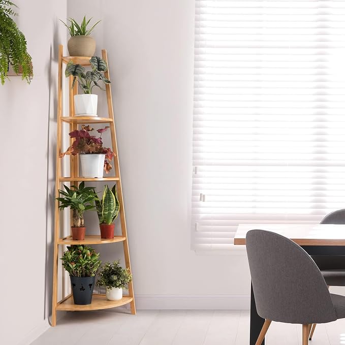 Bamboo Corner Shelf Stand for Display, 5-Tier Shelf for Organize - Image 2