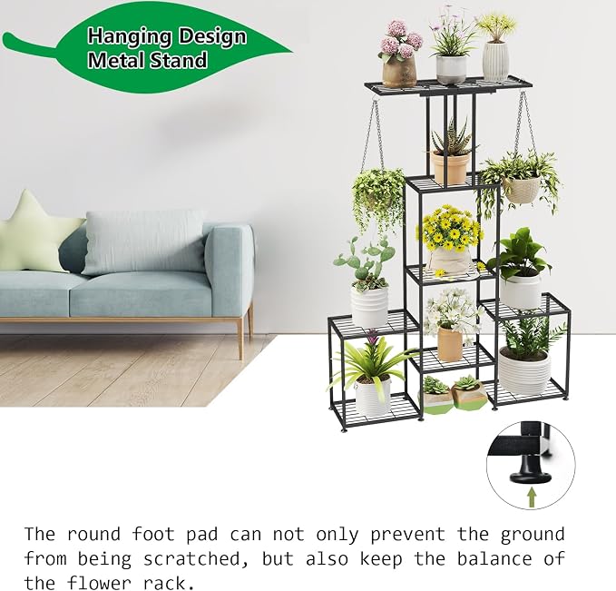 Plant Stand Indoor Outdoor, Metal 6 Tier Tall Hanging Plant Shelf - Image 8