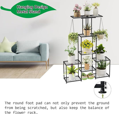Plant Stand Indoor Outdoor, Metal 6 Tier Tall Hanging Plant Shelf - Image 8