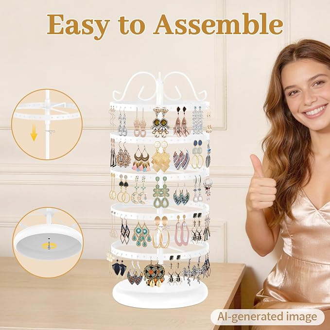 MODOWEY Rotating Earring Holder Organizer Display, 5 Tier Metal Tree, - Image 7