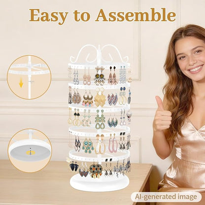 MODOWEY Rotating Earring Holder Organizer Display, 5 Tier Metal Tree, - Image 7