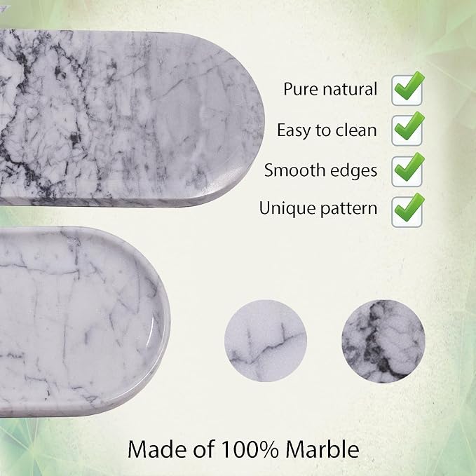 Natural Marble Tray 9.8”x4.7”x0.6” | Hand-Polished Oval Stone Tray - Image 3