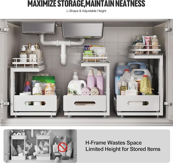 Under Sink Organizer Upgrade To Professional Rails, 2-Tier Dual Pull Out - Image 6