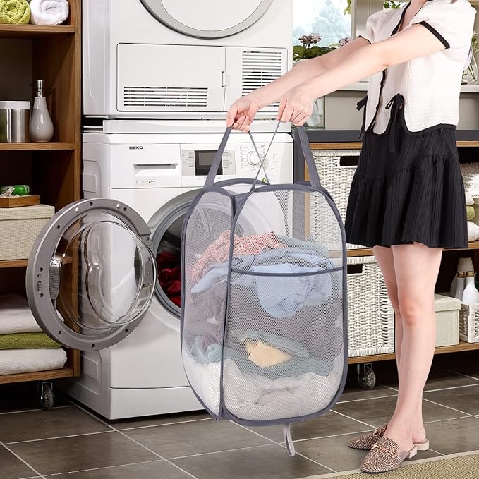 BATTOO 3 Pack Collapsible Laundry Basket Strong Mesh Pop Up Laundry Hamper - Image 4