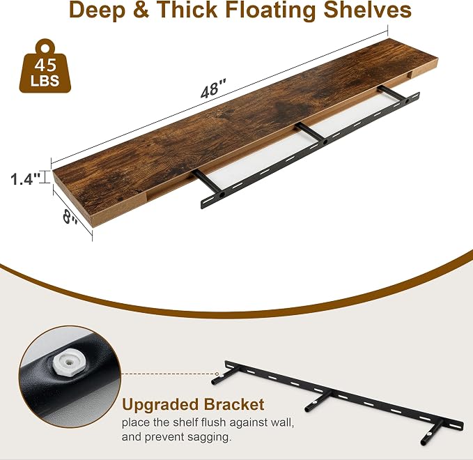 Fun Memories Floating Shelves, 8 Inch Deep Floating Shelves, Rustic Wood - Image 3